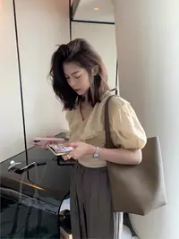 【魏妮妮专属】牛皮包孙俪大托特包慵懒极简高级水桶36cm包中包1829