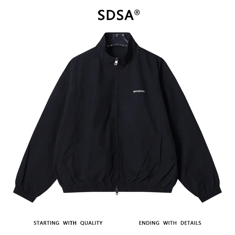 SDSA秋冬新款痞帅男装美式撞色印花字母拉链立领夹克时尚简约外套