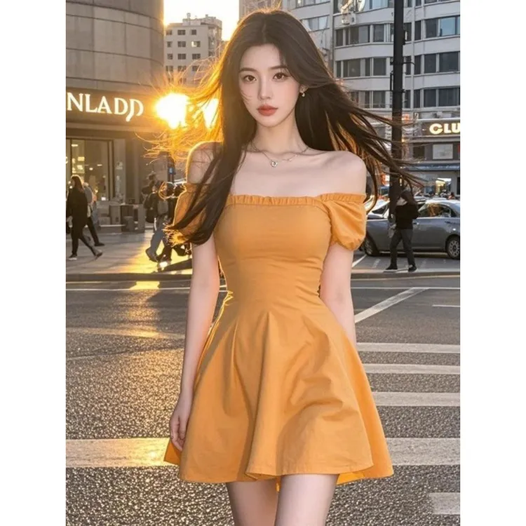 【商城质量】纯欲风辣妹泡泡袖一字肩性感气质2025新款女生百搭性感