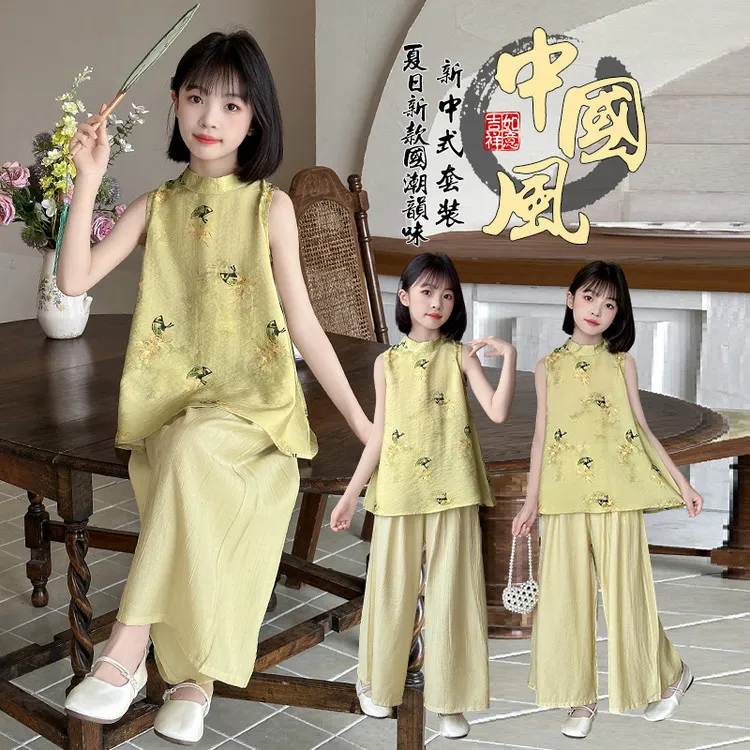 女童夏装国风套装2025新款儿童洋气旗袍女大童夏季新中式两件套