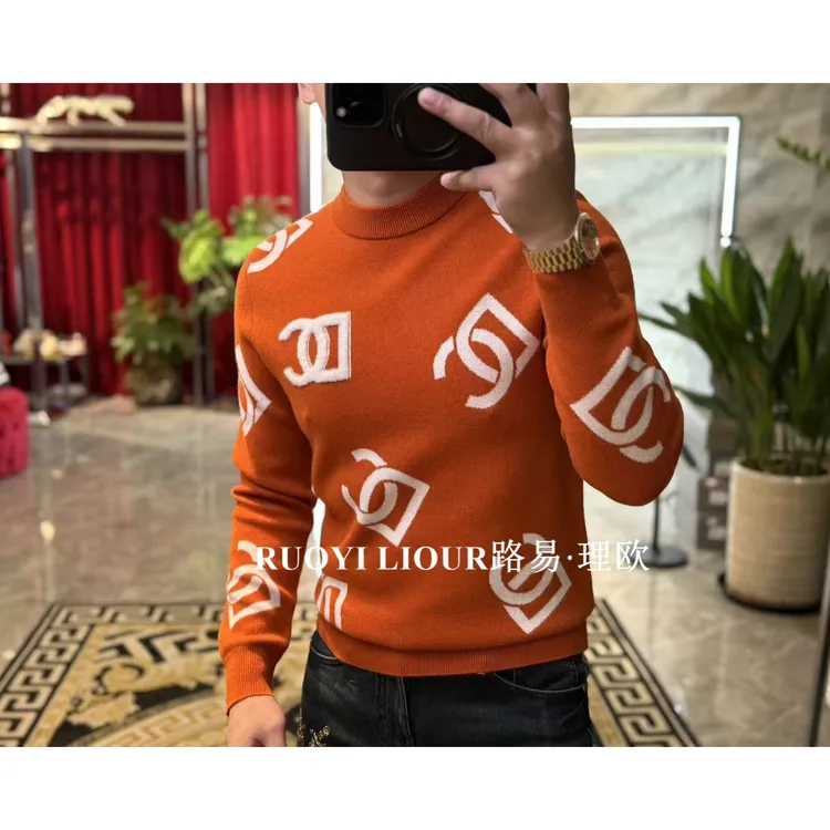 【路易理欧】简欧冬季新品男士休闲轻奢保暖印花针织羊毛衫0647