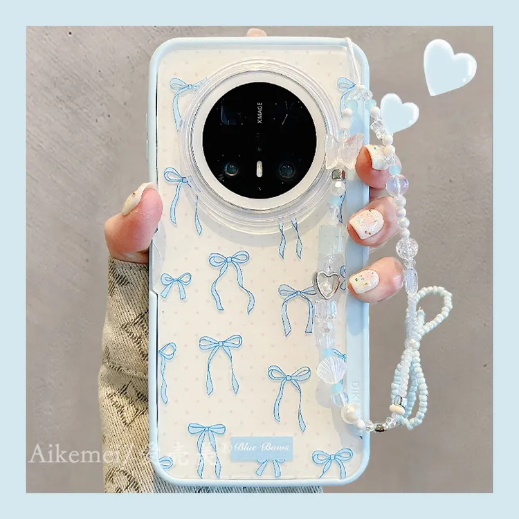 适用华为mate70pro+手机壳韩系波点蝴蝶结pura70pro+翻盖隐形支架