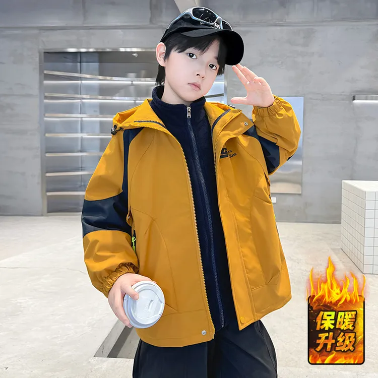 男童冬装加厚连帽外套2025新款儿童冬季三合一冲锋衣男孩保暖上衣