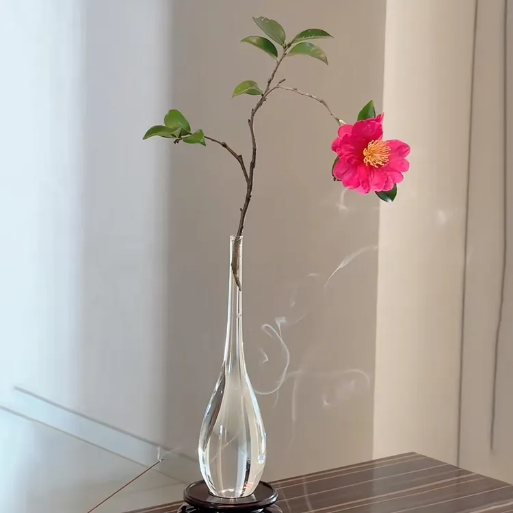 吹制透明玻璃花瓶净玉瓶插花水培花器摆件家居客厅梅瓶禅意观音瓶