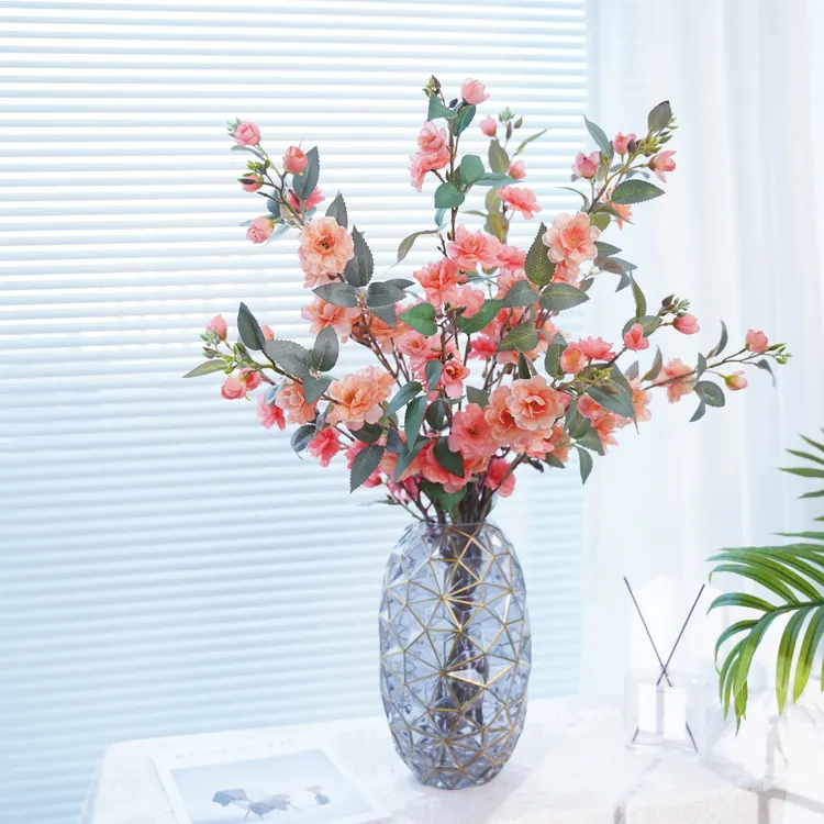 拍3送3伊塔洛野山茶花仿真花长枝假花客厅装饰花摆设玄关干花摆件