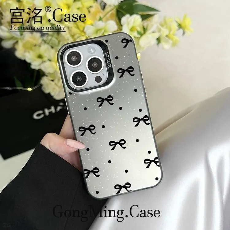 简约满屏蝴蝶结彩银壳适用于iPhone苹果17手机壳华为oppo小米手机
