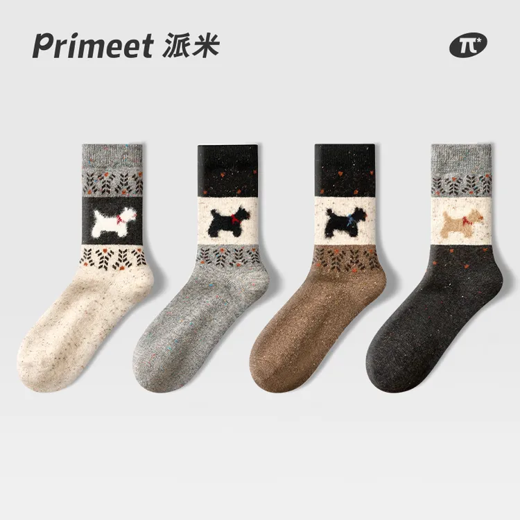 Primeet派米费尔岛羊毛袜子女秋冬季保暖厚中筒袜卡通袜