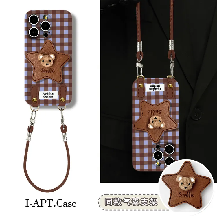 格子灰蓝条英文菲林软壳适用iPhone苹果16手机壳华为oppo小米vi