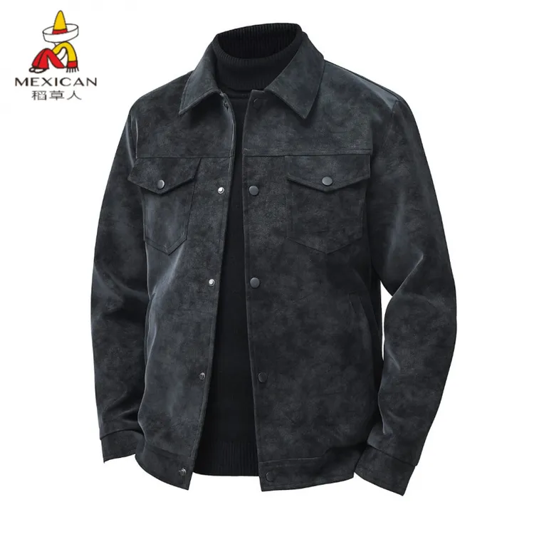 高品质男士外套春秋季2025新款时尚休闲翻领夹克男装修身皮衣上衣