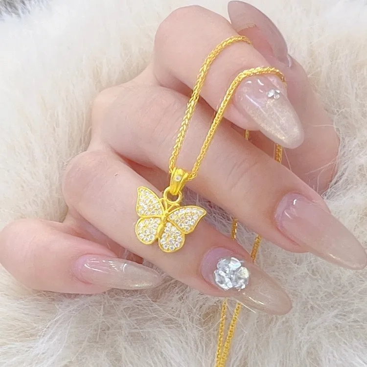 足金999满镶小福蝶蝴蝶黄金吊坠精致百搭纯金项链计价520生日送礼