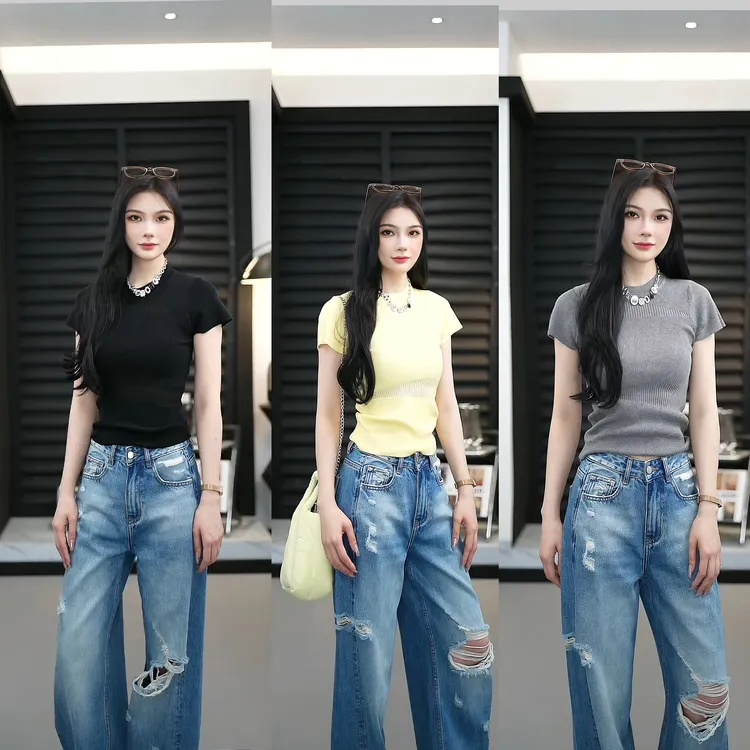 【TO&HR.GIRL】THCB09H-针织T恤女夏季设计感修身薄款镂空短款上衣