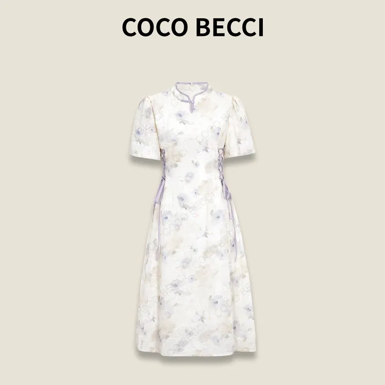 COCO BECCI【白玉紫棠】立领收腰显瘦气质时尚连衣裙CFHHB372128