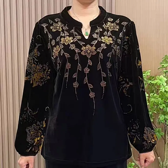 02气质洋气小衫新款大码V领烫钻百搭打底衫
