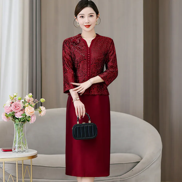 旗袍高档上档次连衣裙女婚礼时尚洋气妈妈婚宴礼服喜婆婆装敬酒服