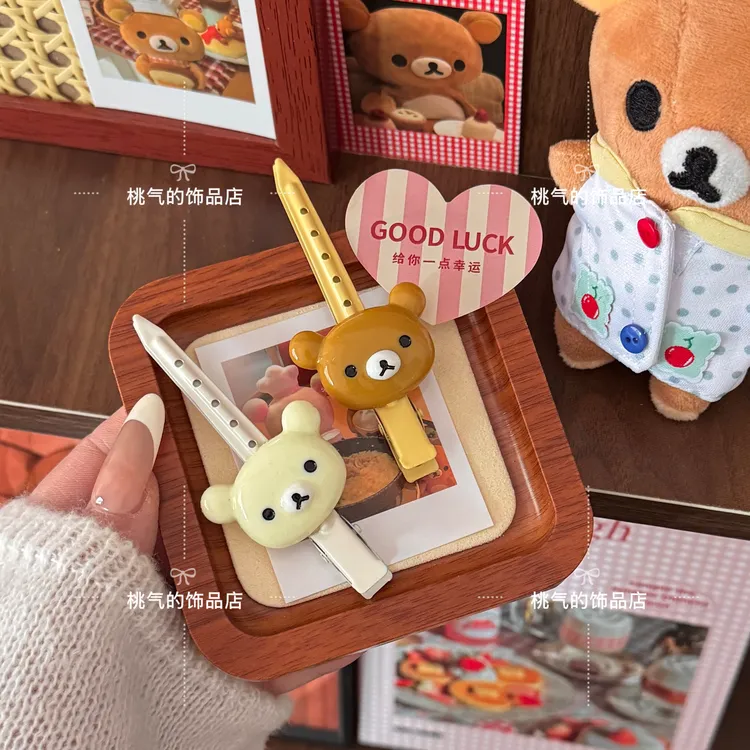 学院风轻松小熊可爱尖嘴夹刘海夹侧边夹少女心尖嘴夹夹学生发饰女