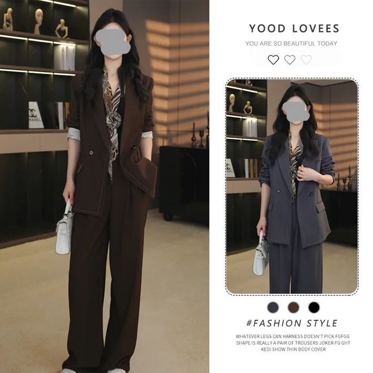 韩版通勤时尚套装女2025春秋高级感宽松气质西装外套阔腿裤两件套
