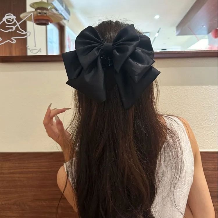法式缎面蝴蝶结花苞抓夹女后脑勺蓬松显发量马尾夹高级感气质发夹