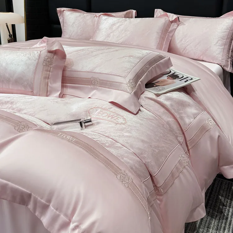 轻奢A类贡缎长绒棉提花四件套纯棉全棉刺绣被套床单高级床上用品