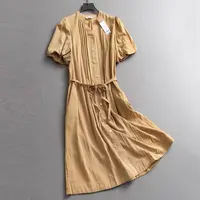 夏季新品！女士V领开襟收腰短袖时尚连衣裙F681