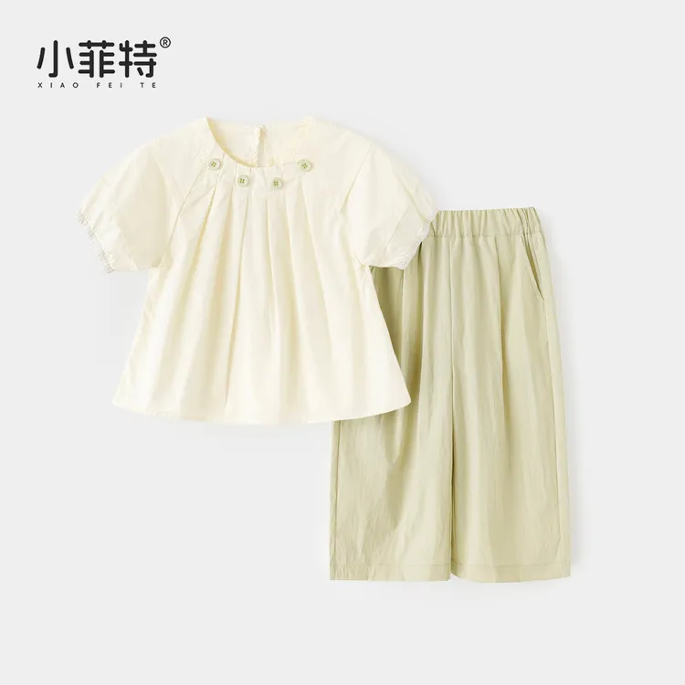 小菲特夏季新款女童休闲套装薄款女孩泡泡袖短袖两件套BGTX51848
