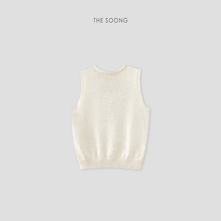 THESOONG|"持续经典"高捻和纸纱扭花罗纹卷边领背心上衣HWMY7743