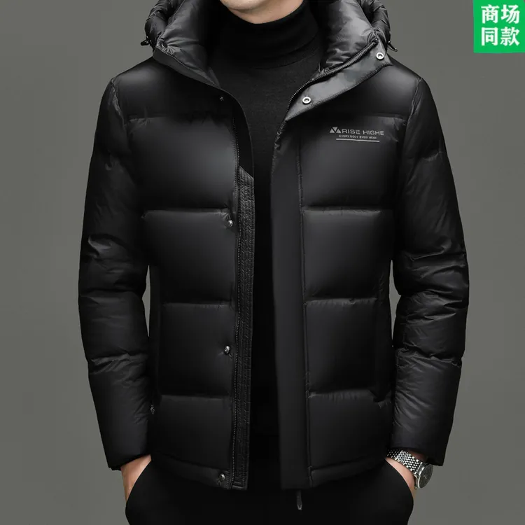 意大利正品高充绒量羽绒服男冬季加厚短款休闲连帽中年羽绒衣外套