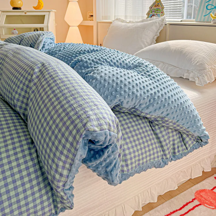 a全棉b豆豆绒加绒被套单件冬季纯棉单面牛奶绒珊瑚绒被罩单人秋冬