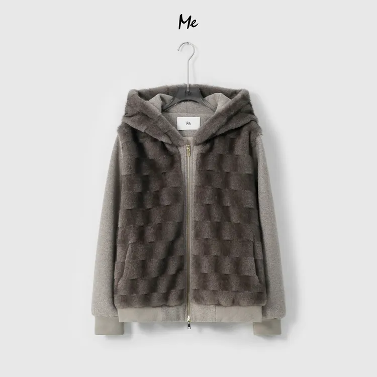 ME【棋盘格魔都名流】奢牌感巨显瘦老钱保暖连帽毛毛外套MESA5189