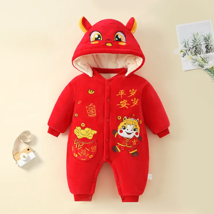 秋冬新生儿睡袋婴儿连体衣加绒加厚保暖宝宝爬服哈衣外出服珊瑚绒