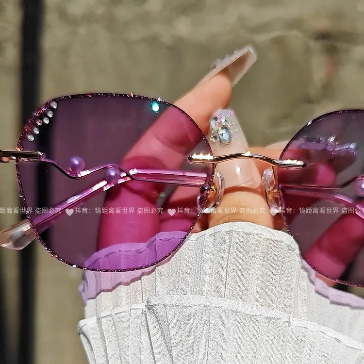 女士无框近视太阳镜潮流复古防紫外线大框圆脸适用