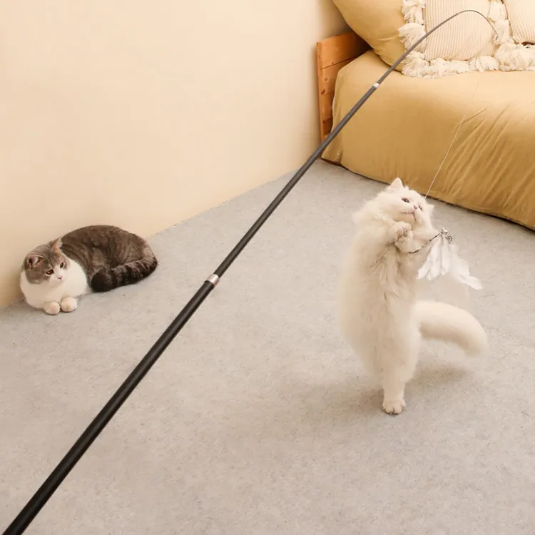 长杆可伸缩超长羽毛逗猫棒猫咪自嗨玩具幼猫钓鱼竿耐咬