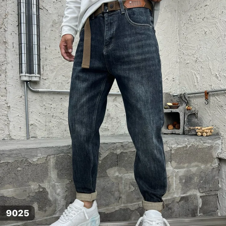 2025男小直筒男士深蓝小脚牛仔裤男装裤子休闲裤百搭宽松潮流9027