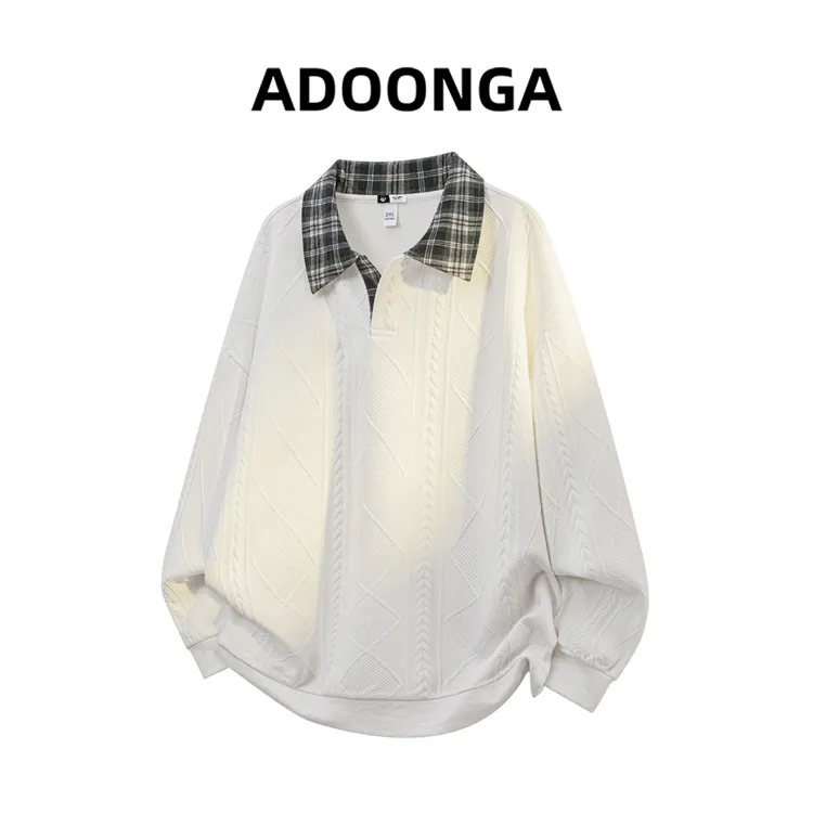 ADOONGA高级感拼色领休闲卫衣男士秋季提花宽松时尚百搭潮流卫衣