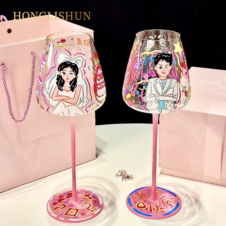 宏利顺新婚礼物送新娘新人手工DIY红酒杯圣诞创意手绘敬酒高脚杯
