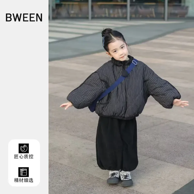 女童套装冬季2025新款洋气棉服立领女孩保暖夹棉上衣加绒裤两件套