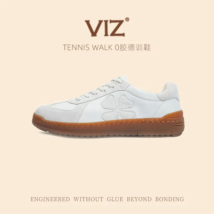 VIZ零胶水复古拼接牛反绒德训鞋防滑透气时尚百搭显高休闲小白鞋