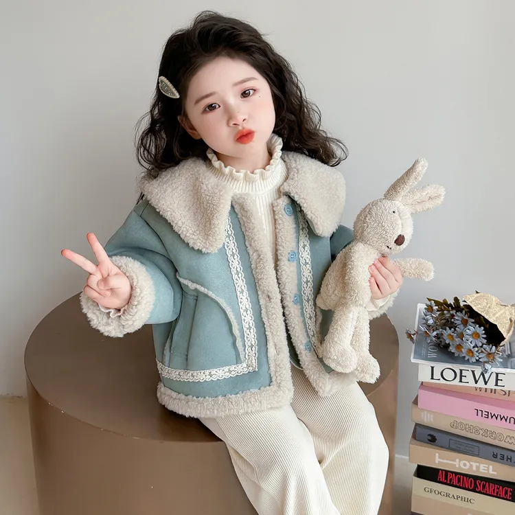 女童加绒外套秋冬2025新款韩版宝宝皮毛一体上衣洋气儿童保暖冬装