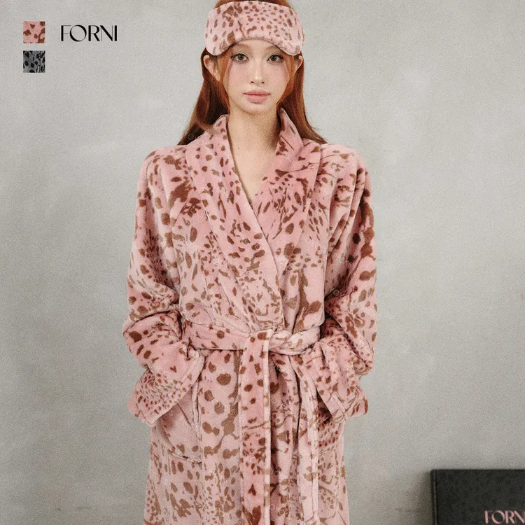 FORNI 原创“抱抱”睡袍 法兰绒豹纹印花系带睡袍设计师