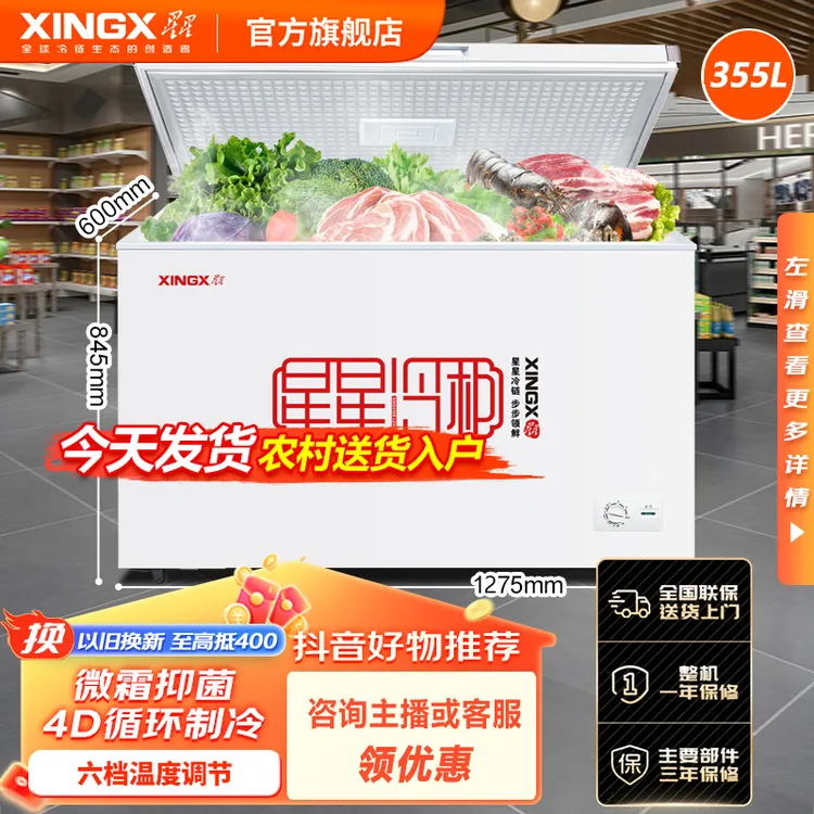 星星冰柜 355升商用冷柜大容量冷冻卧式冰柜冷藏保鲜BD/BC-355E