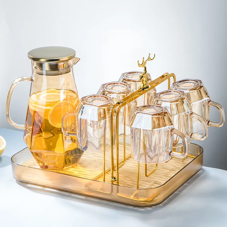 【9件套】欧式创意简约玻璃杯套装可明火电陶炉水壶泡茶壶客厅茶具