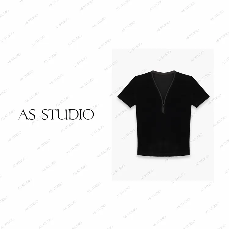 【AS拉丝T】 25新定制修身正肩显瘦丝绒半拉链短袖AS25XXS01335