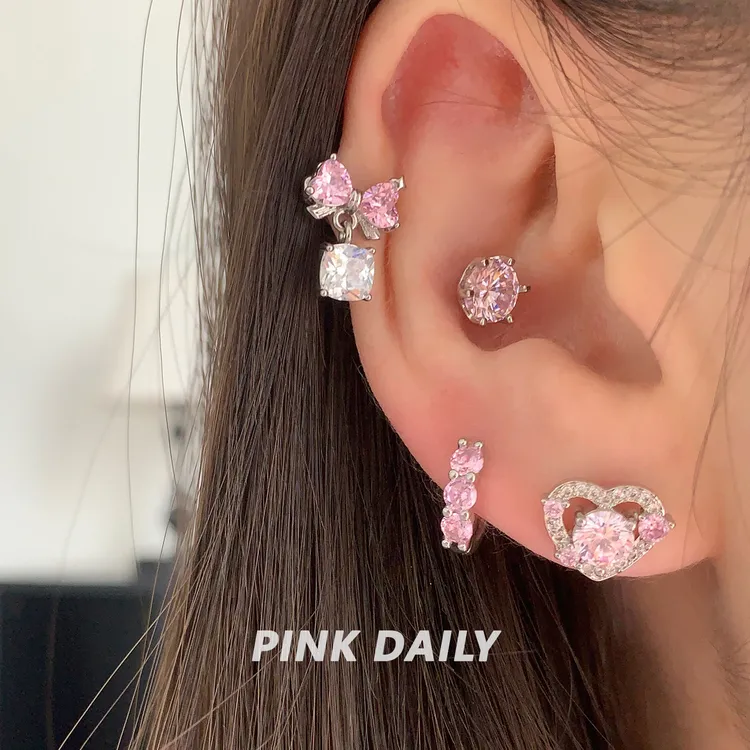 钛钢耳饰 【心动粉糖】蝴蝶结吊坠耳骨钉钛钢甜美超闪耳饰少女