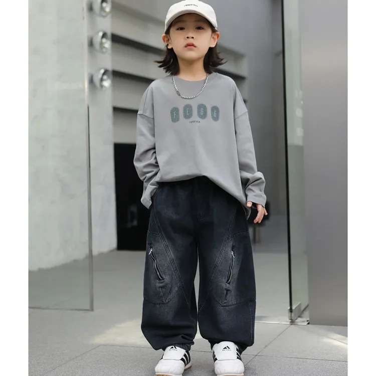 25秋季新款男女童同款洋气百搭休闲舒适宽松设计感牛仔裤 A9011