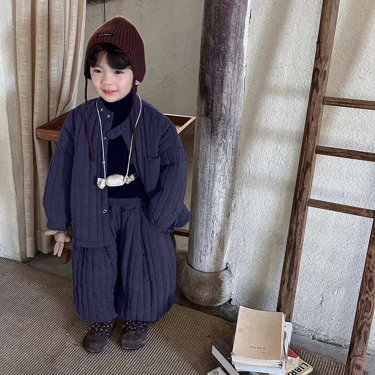 儿童秋冬季套装加绒男童女童2025新款冬装宝宝保暖外套裤子两件套