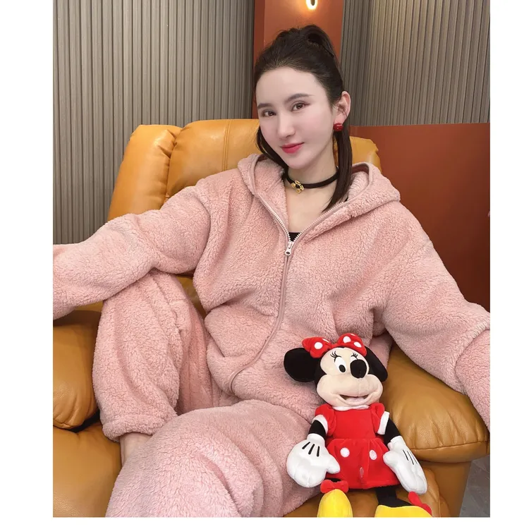 2025冬季新款情侣爆款加绒加厚家居服套装休闲保暖宽松睡衣可外穿