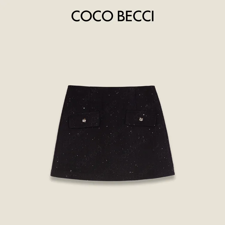 COCO BECCI【香风毛呢半裙】羊毛细闪亮钻点缀百搭半裙CFLJD271099
