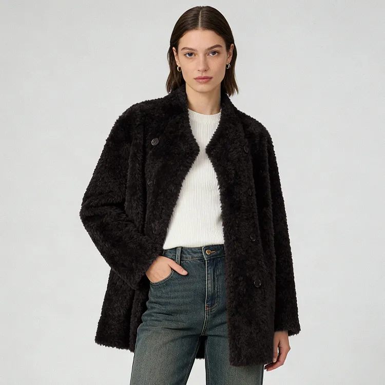 拉贡风格美利奴级别皮毛一体外套女真皮羊羔毛皮草