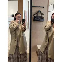-高智感!经典翻领单排扣阔版中长款风衣(MH259337#) 棉花糖