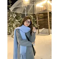 【双11捡漏】乌77韩剧大女主灰色毛呢大衣女双排扣加厚夹棉长款外套