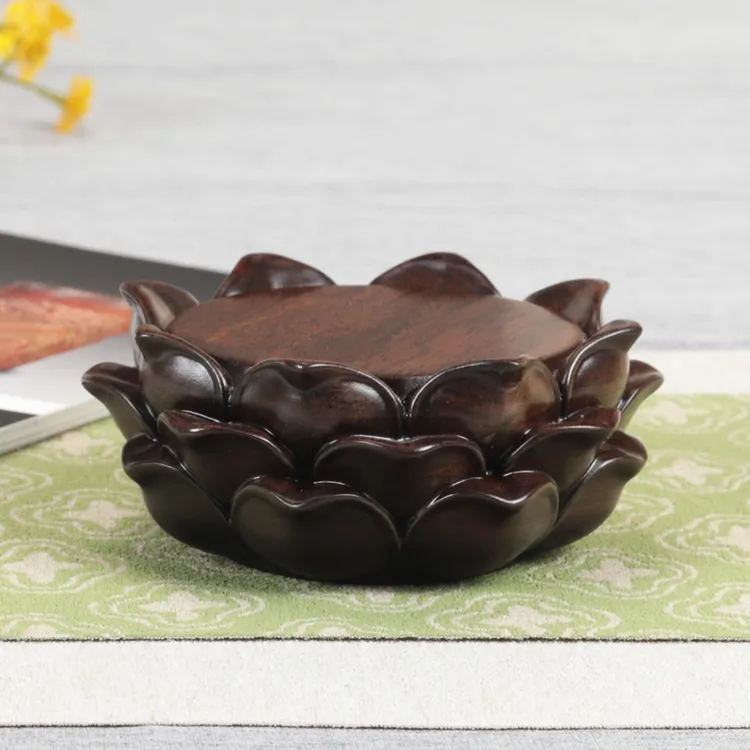 黑檀木三层莲花瓣如来弥勒观音菩萨佛像底座摆件工艺品实木圆形托